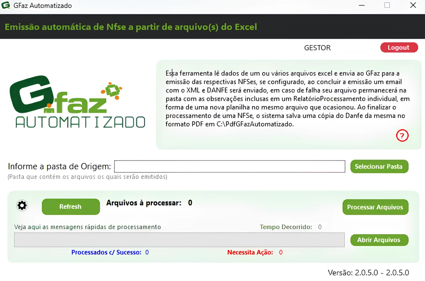 Tela do GFaz Automatizado: como emitir nota fiscal automaticamente